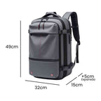Mochila de Viagem Notebook 17 polegadas Expansível Urbanno cinza, exibindo suas dimensões de 49x32x15cm e expansão de +5cm