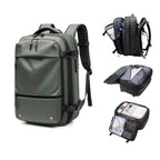 Mochila de Viagem Notebook 17 polegadas Expansível Urbanno verde, com detalhes dos compartimentos espaçosos e funcionalidades internas para organização de itens