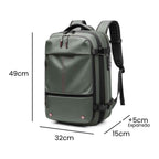 Mochila de Viagem Notebook 17 polegadas Expansível Urbanno verde, exibindo suas dimensões de 49x32x15cm e expansão de +5cm