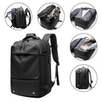 Mochila de Viagem Notebook 17 polegadas Expansível Urbanno preta, com detalhes dos múltiplos compartimentos internos e funcionalidades de organização