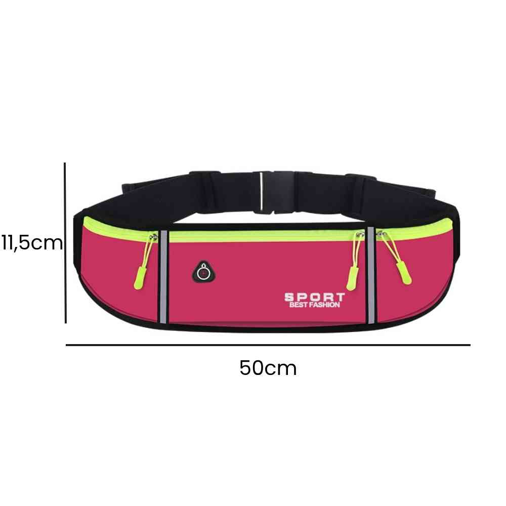 Pochete Cinto de Hidratação Multifuncional Impermeável para Corrida Pink Urbanno, imagem com as dimensões do produto. A pochete mede 11,5cm de altura e 50cm de largura, fornecendo uma visualização clara do seu tamanho.