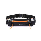 Pochete Cinto de Hidratação para Corrida e Caminhada com 2 Garrafas 175ml preto e laranja Urbanno, vista frontal, com detalhes em verde-limão neon e fivela de ajuste, pronta para o uso.