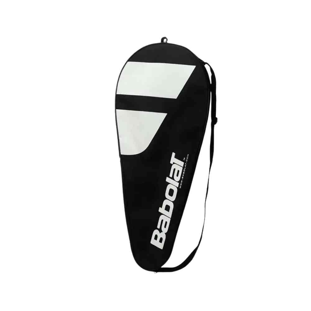  Raqueteira Babolat 1 Raquete preta, vista frontal, com design compacto em forma de raquete, logo branco e alça ajustável, ideal para transporte individual urbanno