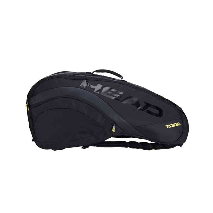 Raqueteira Head Radical CCT para 6 Raquetes de Tênis Preta Urbanno, vista frontal, com design moderno e logo HEAD em destaque, ideal para atletas que buscam estilo e praticidade