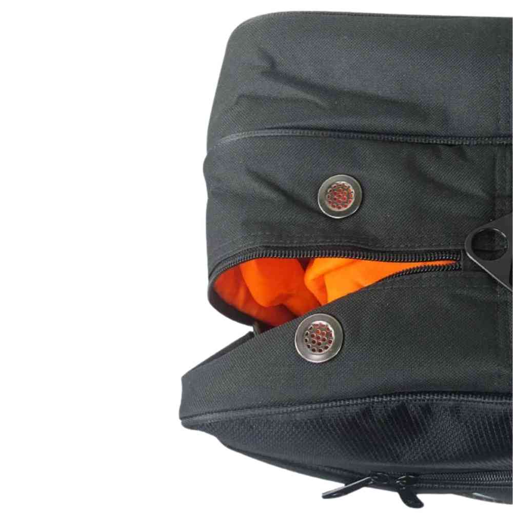 Raqueteira Head Tênis 6 Raquetes preta profissional Urbanno, close-up mostrando as aberturas de ventilação, detalhe importante para manter os equipamentos frescos e secos urbanno