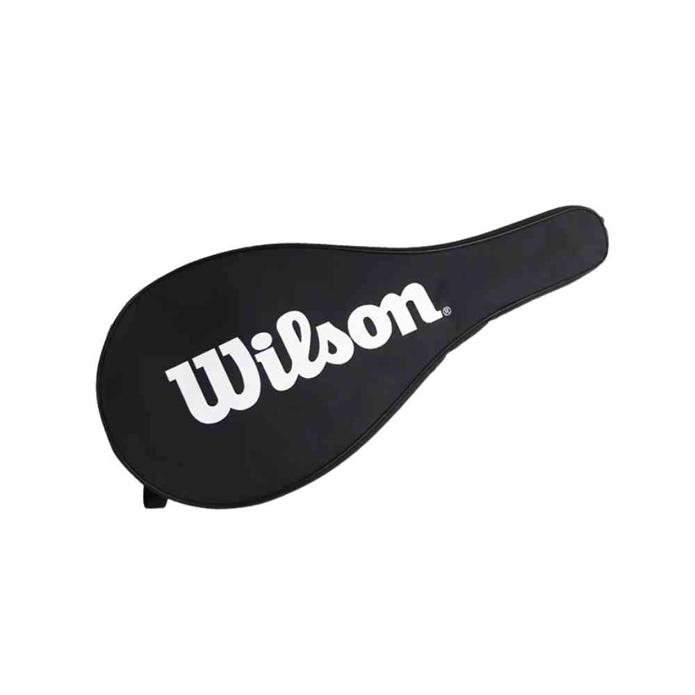 Capa Protetora de Raqueteira Wilson Tênis Formato Raquete Preta Urbanno, vista frontal, exibindo o logo Wilson em branco sobre o fundo preto.